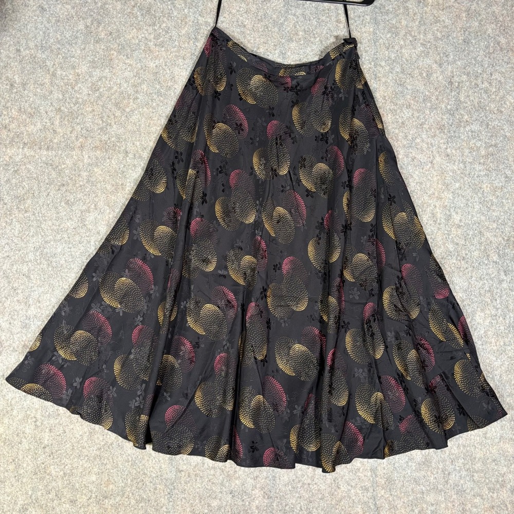 Jones New York Midi Skirt Womens 10P Black Silk Floral Jacquard Excellent A-Line